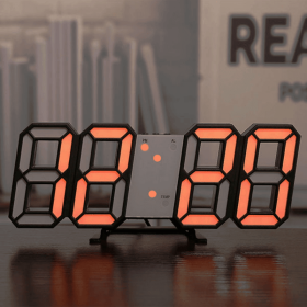 1pc 3D LED Digital Clock; Bedroom LED Clock For Home Decor (Color: ORANGE)